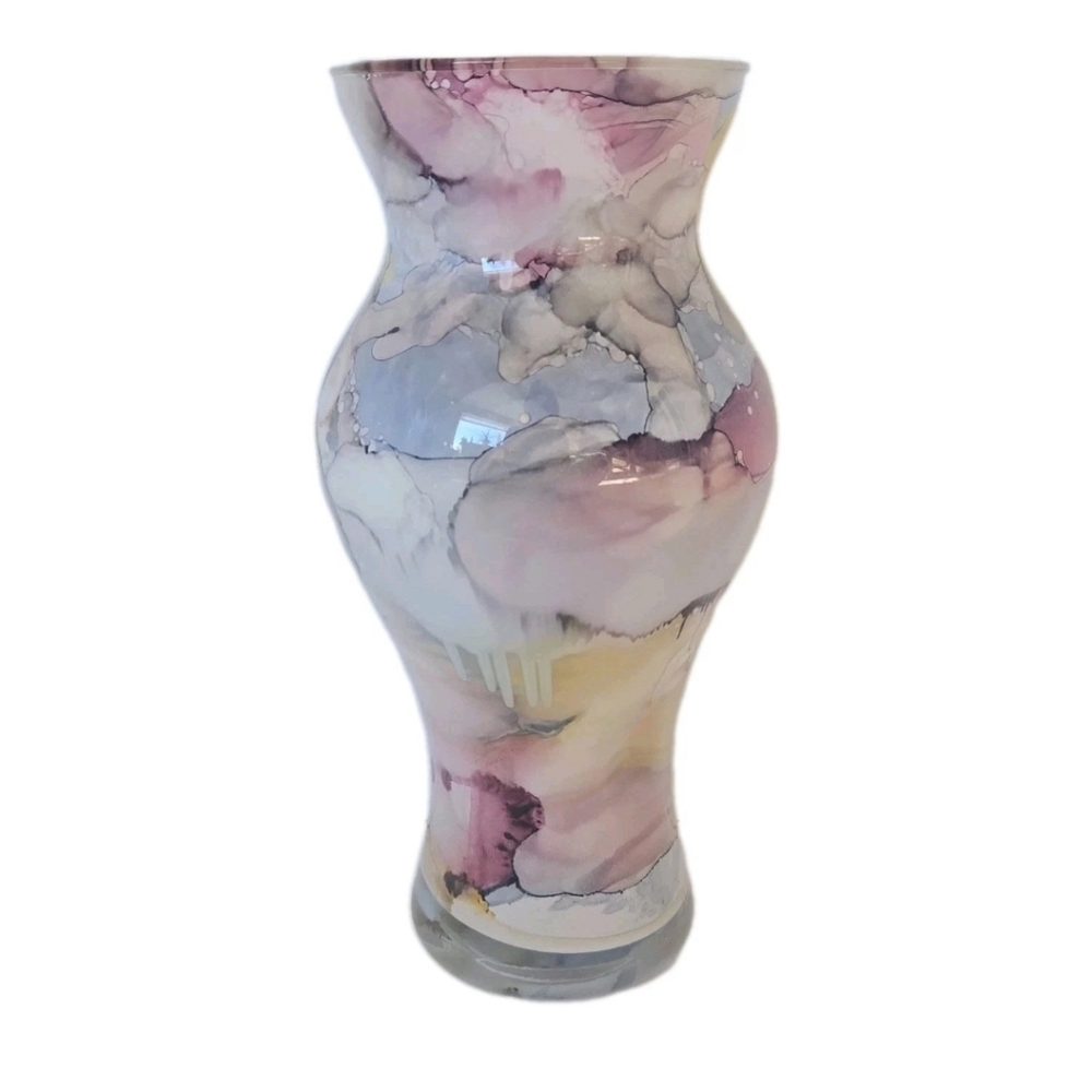 Vintage Franco Design Italian Art Glass Vase Marbled Pattern Handmade In Italy